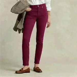 NWT POLO RALPH LAUREN burgundy jeans with yellow embroidered polo logo back Sz28